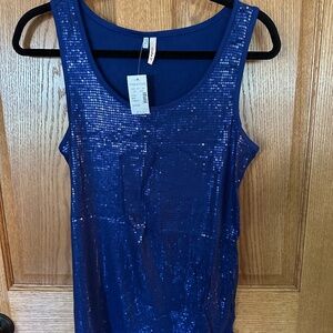 Studio Y Blue Sequin Tank Top.  NWT.  Size L